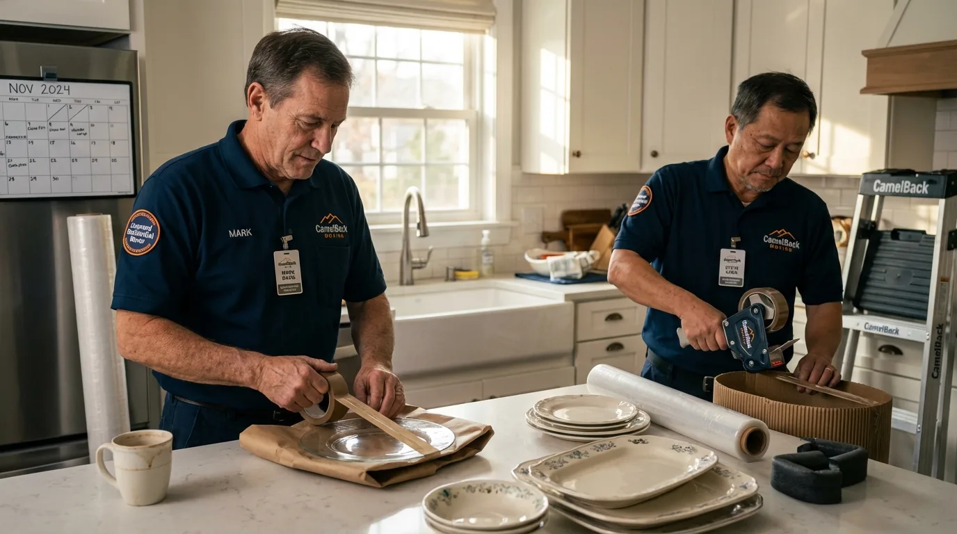 Professional crew packing kitchen dishware in White Marsh, MD