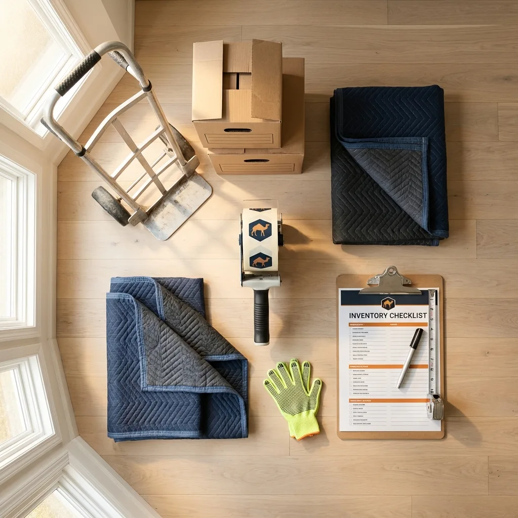 Professional moving supplies and packing materials layout for White Marsh residential relocations